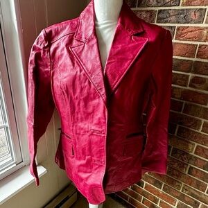 Metrostyle Women's Hot Pink Leather Blazer Dopamine Dressing Vintage Punk Rehab